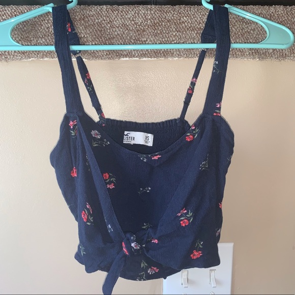 Hollister Navy Tie Front Crop Tank XS - Picture 2 of 4